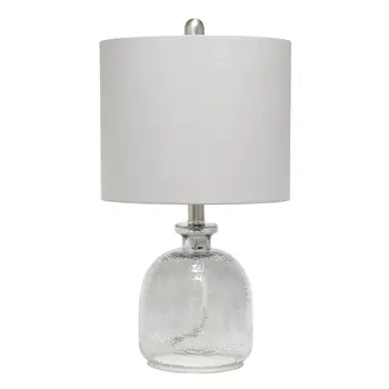 20" Clear Glass Round Table Lamp With Gray Drum Shade