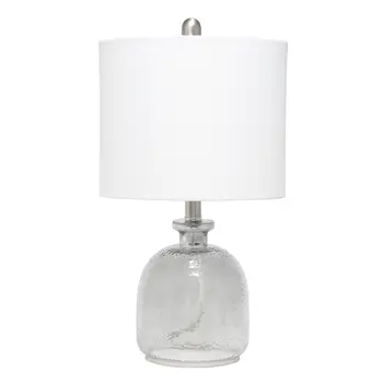 20" Gray Glass Round Table Lamp With White Drum Shade