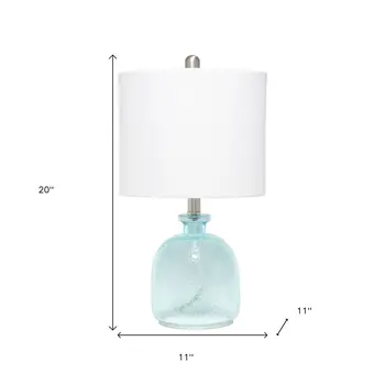 20" Blue Glass Round Table Lamp With White Drum Shade
