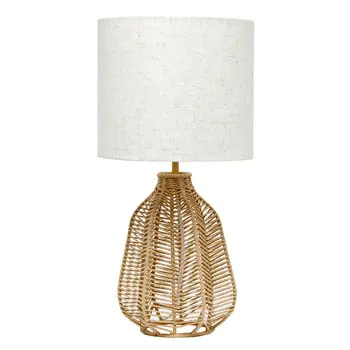 21" Light Brown Table Lamp With Beige Drum Shade