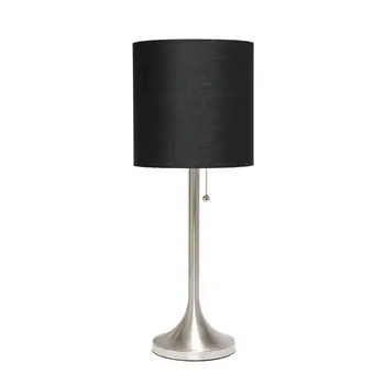 21" Nickel Metal Table Lamp With Black Drum Shade