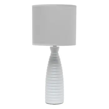 20" Gray Ceramic Round Table Lamp With Gray Drum Shade