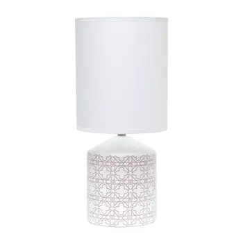 19" White And Tan Ceramic Table Lamp With White Cylinder Shade