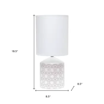 19" White And Tan Ceramic Table Lamp With White Cylinder Shade