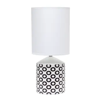 19" White And Black Ceramic Table Lamp With White Cylinder Shade