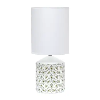 19" White And Gold Ceramic Table Lamp With White Cylinder Shade