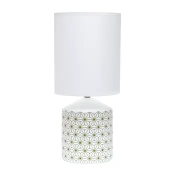 19" White And Gold Ceramic Table Lamp With White Cylinder Shade