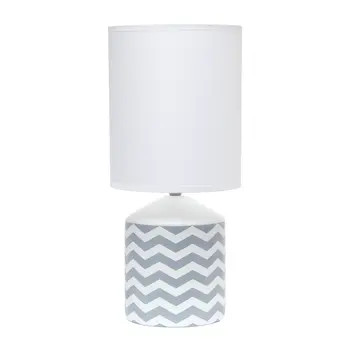 19" White And Gray Ceramic Table Lamp With White Cylinder Shade