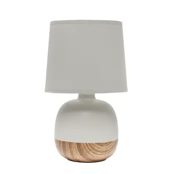 12" Light Brown Ceramic Round Table Lamp With Gray Drum Shade
