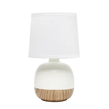 12" White And Natural Ceramic Round Table Lamp With White Drum Shade