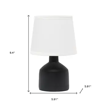 9" Black Concrete Novelty Table Lamp With White Drum Shade