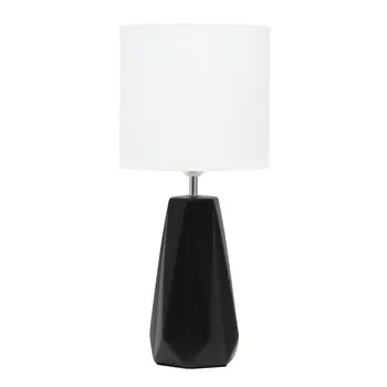 18" Black And Silver Ceramic Geometric Table Lamp With White Drum Shade