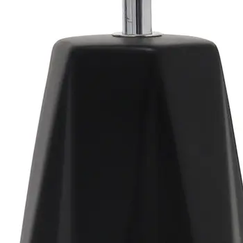 18" Black And Silver Ceramic Geometric Table Lamp With White Drum Shade