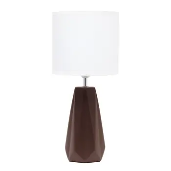 18" Brown And Silver Ceramic Geometric Table Lamp With White Drum Shade