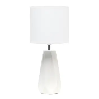 18" Off White Ceramic Geometric Table Lamp With White Drum Shade