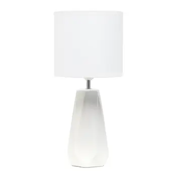 18" Off White Ceramic Geometric Table Lamp With White Drum Shade