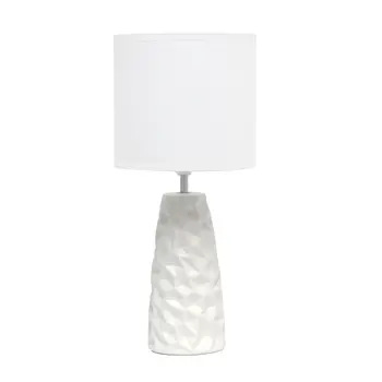 18" Off White Ceramic Geometric Table Lamp With Off White Drum Shade