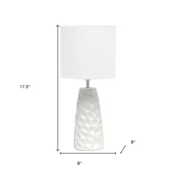18" Off White Ceramic Geometric Table Lamp With Off White Drum Shade