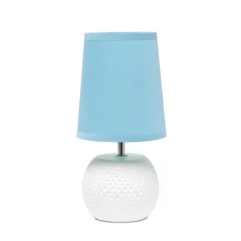 11" White Ceramic Round Table Lamp With Blue Drum Shade