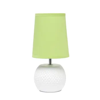 11" White Ceramic Round Table Lamp With Green Drum Shade