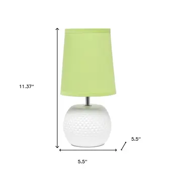 11" White Ceramic Round Table Lamp With Green Drum Shade
