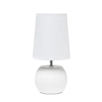 11" White Ceramic Round Table Lamp With White Drum Shade