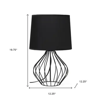20" Black Metal Geometric Table Lamp With Black Drum Shade