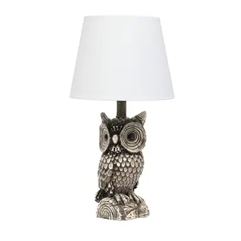 20" Brown And White Geometric Table Lamp With White Drum Shade