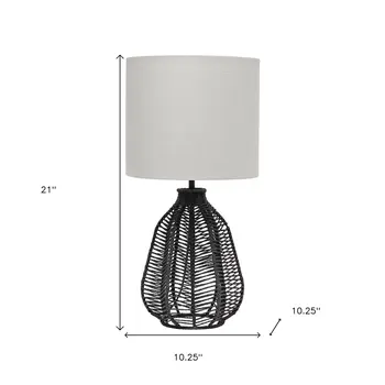 21" Black Rope Novelty Table Lamp With Light Gray Drum Shade