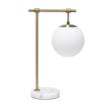 21" Antiqued Brass Metal Novelty Table Lamp With White Globe Shade