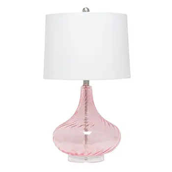 24" Pink And Clear Glass Novelty Table Lamp With White Drum Shade