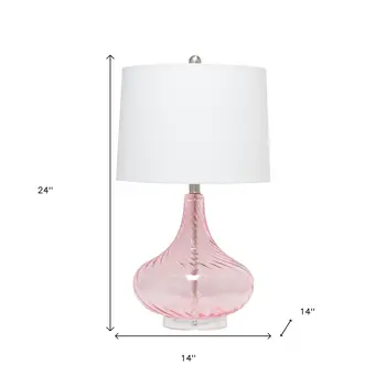 24" Pink And Clear Glass Novelty Table Lamp With White Drum Shade