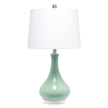 26" Aqua Ceramic Novelty Table Lamp With White Drum Shade
