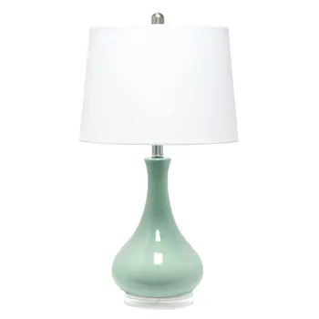 26" Aqua Ceramic Novelty Table Lamp With White Drum Shade