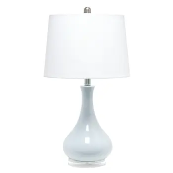 26" Light Blue Ceramic Round Table Lamp With White Drum Shade