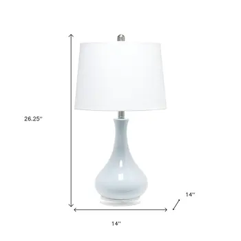 26" Light Blue Ceramic Round Table Lamp With White Drum Shade