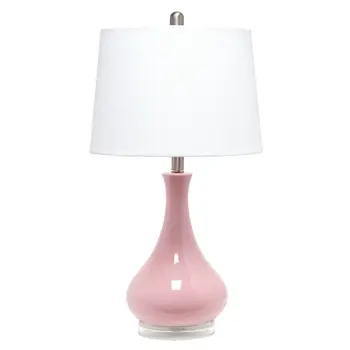 26" Rose And Clear Ceramic Round Table Lamp With White Drum Shade