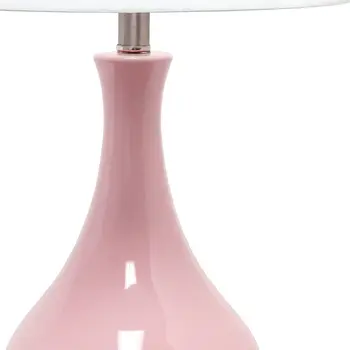 26" Rose And Clear Ceramic Round Table Lamp With White Drum Shade