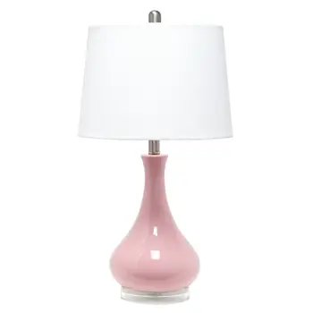 26" Rose And Clear Ceramic Round Table Lamp With White Drum Shade