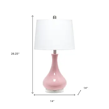 26" Rose And Clear Ceramic Round Table Lamp With White Drum Shade