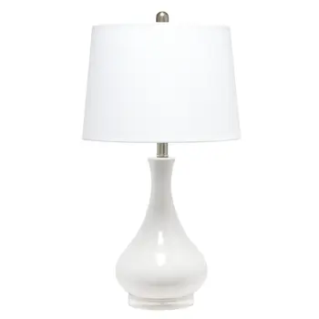 26" White Ceramic Round Table Lamp With White Drum Shade