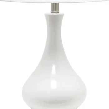 26" White Ceramic Round Table Lamp With White Drum Shade