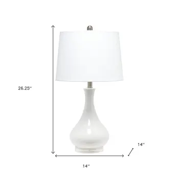 26" White Ceramic Round Table Lamp With White Drum Shade
