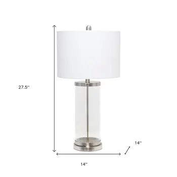 28" Clear And Nickel Glass And Metal Table Lamp With White Drum Shade