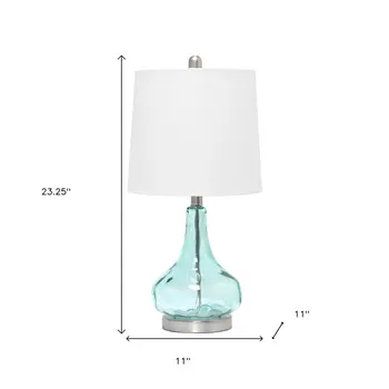 23" Blue And Silver Glass And Metal Novelty Table Lamp With White Drum Shade