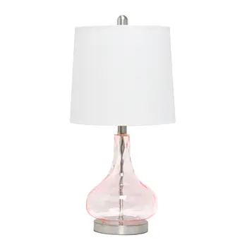 23" Rose And Silver Glass And Metal Round Table Lamp With White Drum Shade