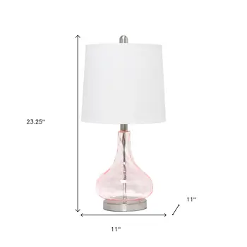 23" Rose And Silver Glass And Metal Round Table Lamp With White Drum Shade