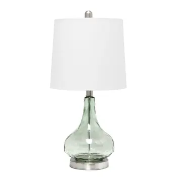 23" Sage Glass Round Table Lamp With White Drum Shade