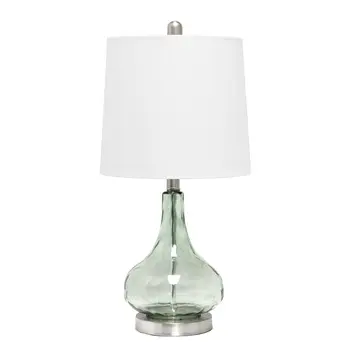23" Sage Glass Round Table Lamp With White Drum Shade