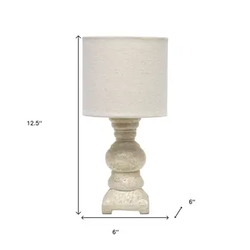 13" Distressed Beige Novelty Table Lamp With Beige Drum Shade
